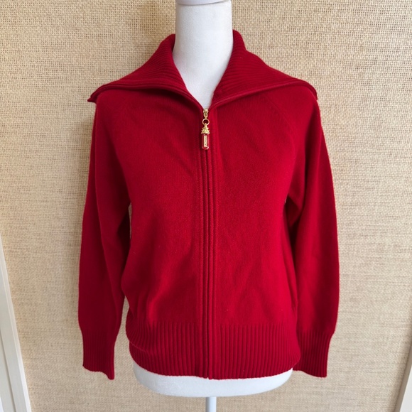 Women's St. John Sport Red Cashmere Full Zip Sweater - Size S - Picture 1 of 8